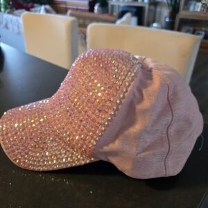 Women's Pink Shimmer Fabric w-Crystals Baseball Hat